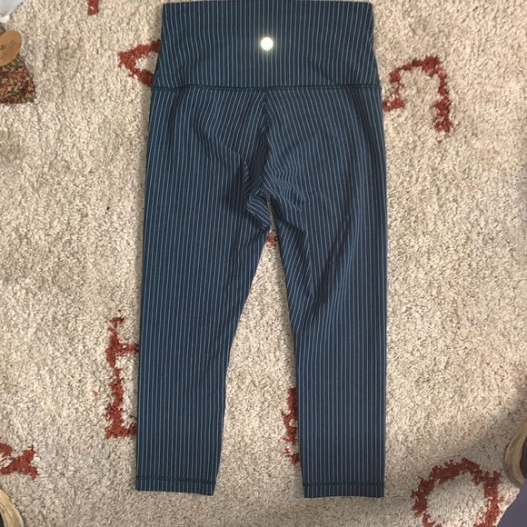 Lululemon- WunderUnder Crop II FoldOver- Conductor Pin Stripe- Sz 8- Blue & Pink - Picture 7 of 16
